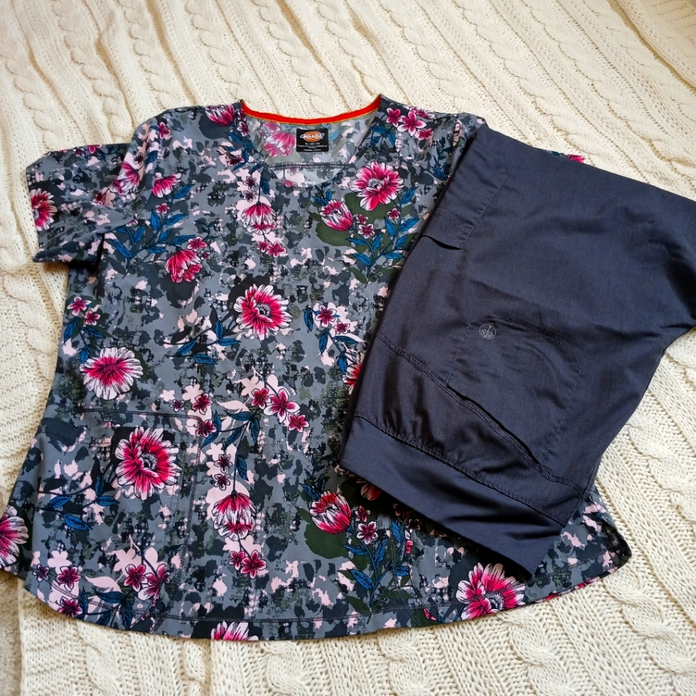 Floral Gray Scrub Top and matching Gray Joggers